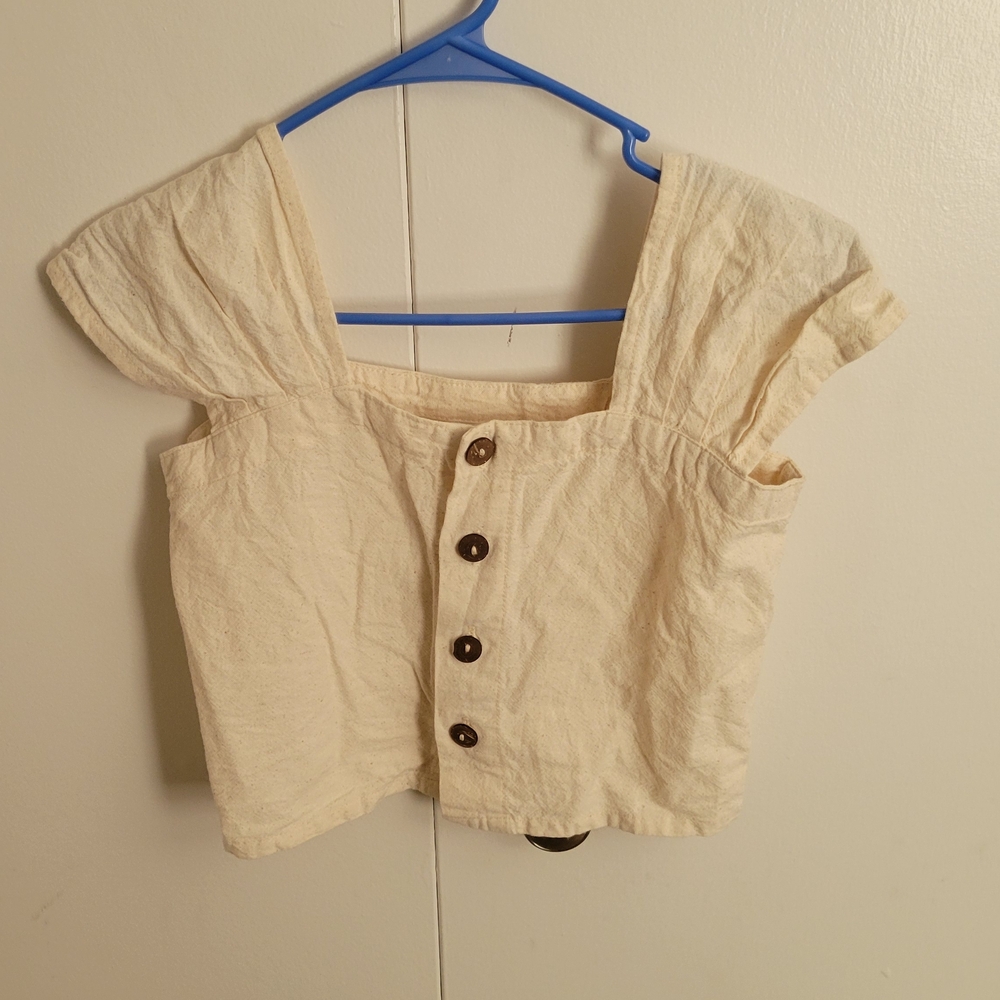 Novi Collection 100% Linen Button Front Crop Top Cottagecore Size S